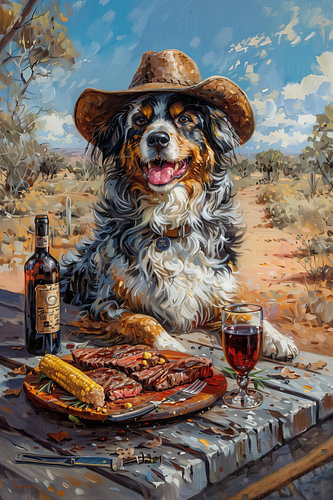 An Australian Shepherd at an Outback barbecue