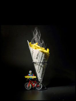 Typische holländische Pommes frites mit Radfahrer.