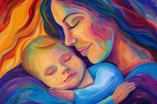 Portret moeder en kind abstract