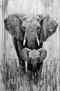 Mutter mit jungem Elefantenporträt