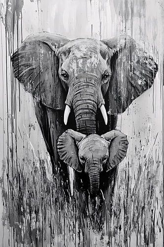 Moeder met jong olifant portret