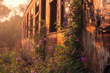 Verlaten treinwagon met bloemen - Nostalgisch van Poster Art Shop