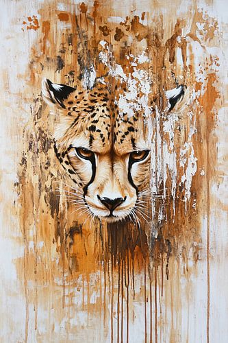 Guépard avec bandes de peinture abstraite