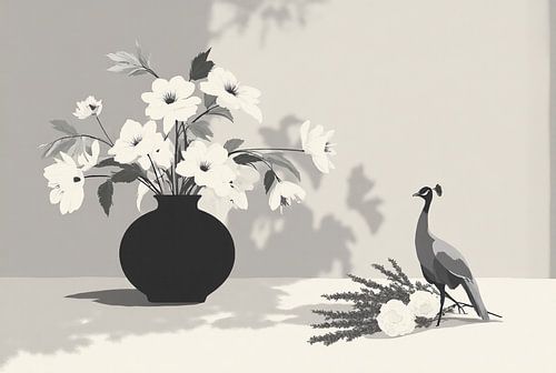 Elegante Bloemenvaas – Stijlvolle Decoratie met Zwarte Vogels