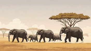 Afrikaanse olifantenkudde op savanne Illustratie