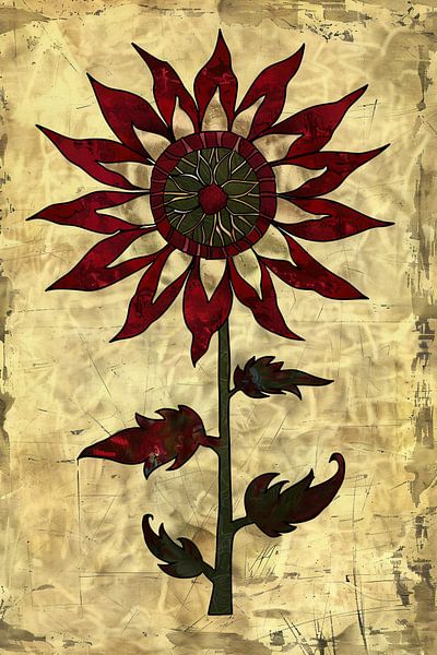 Digitale Kunst Sonnenblume auf Vintage-Hintergrund von Art & Soul Creations