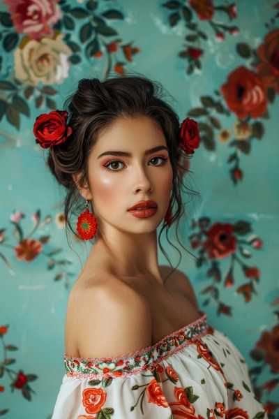 Feminine Anmut vor blühendem Hintergrund von Poster Art Shop