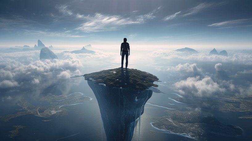 In the clouds | alone | man by Eva Lee