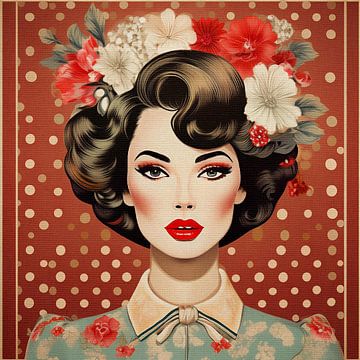 Retrolook portret van een vrouw met bloemen van Studio Pieternel