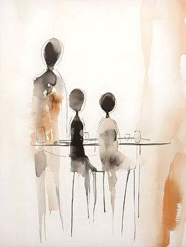 Familie: samen eten met 3 van Moody Mindscape