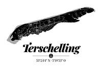 Terschelling | Artistieke landkaart | Eilandsilhouet | Zwart en wit