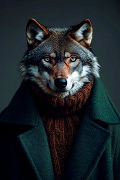 Elegante wolf in een stijlvolle outfit van Poster Art Shop