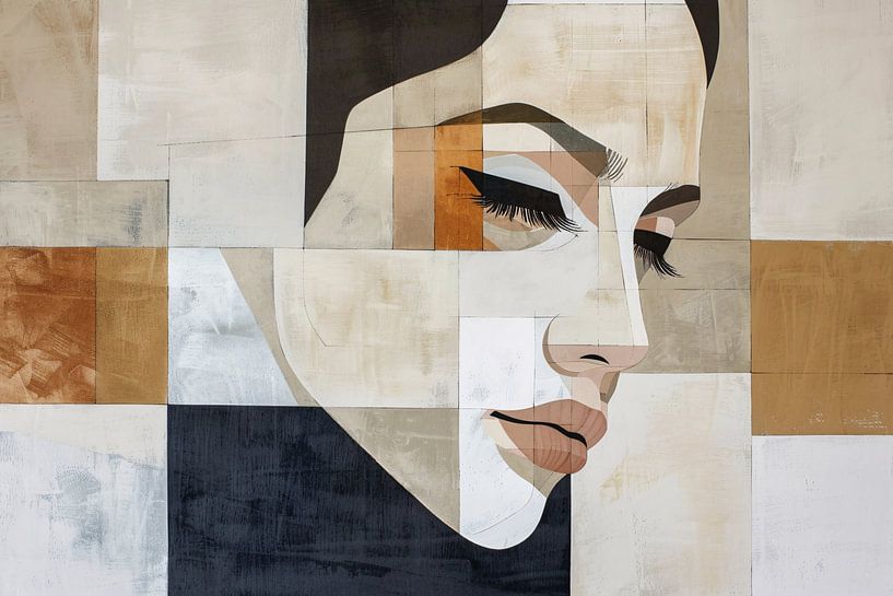 Geometric Abstract Portrait in Monochrome Shades by Art & Soul Creations