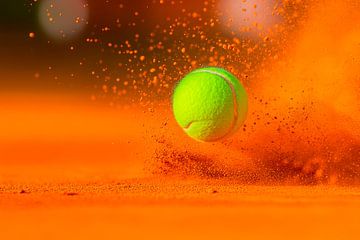Tennisbal stuitert over gravelbaan van Poster Art Shop