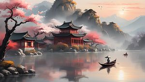 Matinée tranquille dans un paysage asiatique traditionnel