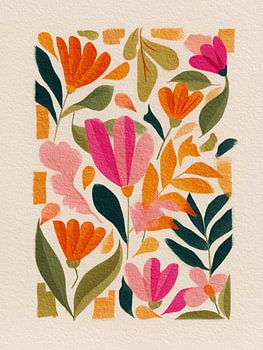 Botanisch Abstrakt Grün Orange und Rosa