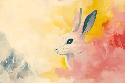 Schilderij van kleurrijk konijn