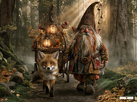 Gnome mit Fuchs im Wald