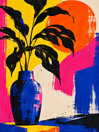 Colorful Botanical Plant in Blue Vase