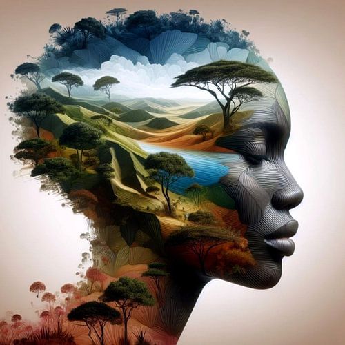 Afrikaanse vrouw in landschap 1