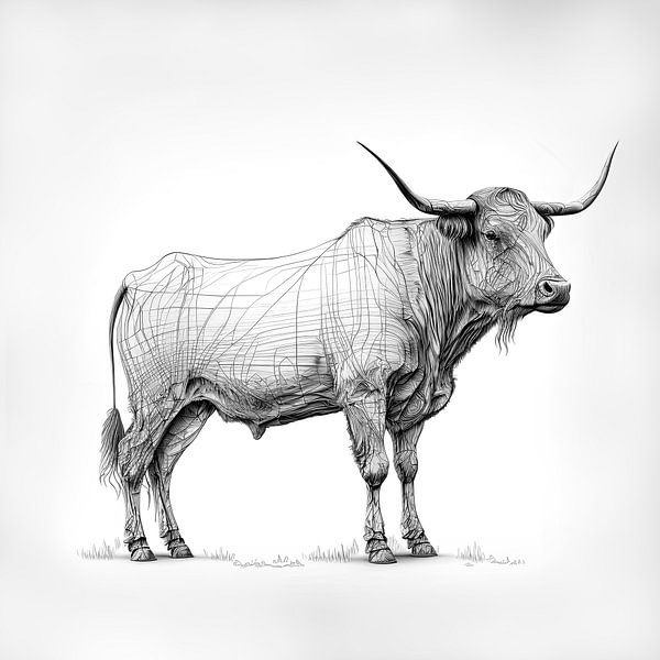 Highlander line drawing by Vlindertuin-Art