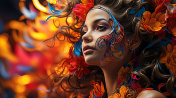 Portret van een Braziliaanse vrouw met carnavalsmasker en lichaamsbeschildering