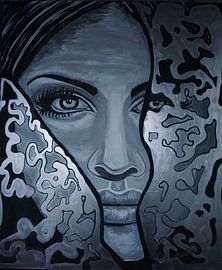 Mysterious woman - black and white silver - eyes - painting by Marielistic-Art.com