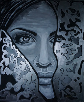 Mysteriöse Frau - schwarz-weißes Silber - Augen - Malerei