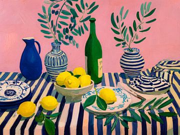 Summer Senses - Lemons and Olive Leaf on Stripe