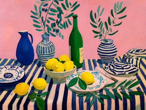 Summer Senses - Zitronen und Olivenblatt auf Streifen