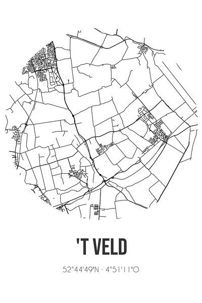 't Veld (Noord-Holland) | Map | Black and White by Prints of Place