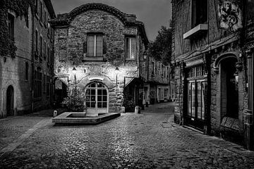 Mystiek stadsgezicht van Carcassonne in zwart-wit van Manfred Voss, Schwarz-weiss Fotografie