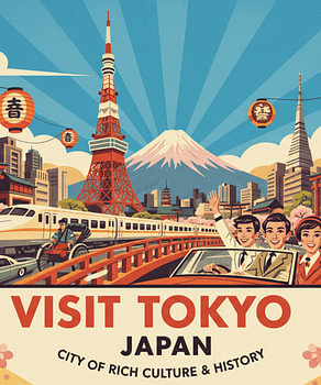 Vintage-Reiseplakat für Tokio