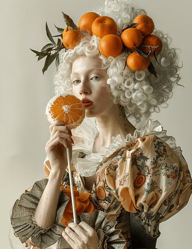 Elegance in Absurdity | Victorian Woman with Orange and White Wig