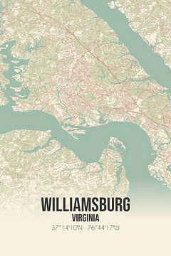 Vintage landkaart van Williamsburg (Virginia), USA. van Rezona