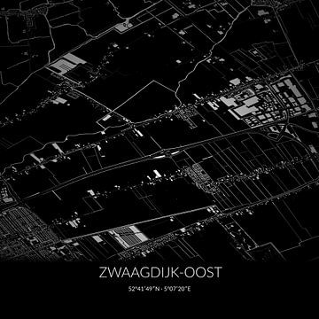 Schwarz-weiße Karte von Zwaagdijk-Oost, Nordholland. von Rezona