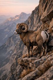 Majestic mouflon on rocky cliff – powerful wildlife fine art wall decoration by Design Wall Arts