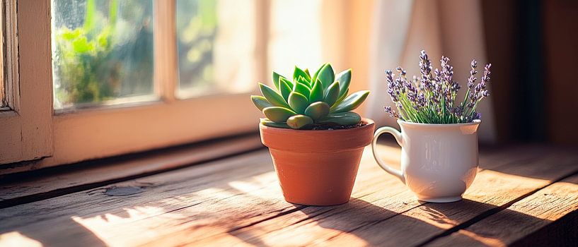 Kitchen window with plant arrangement by Poster Art Shop