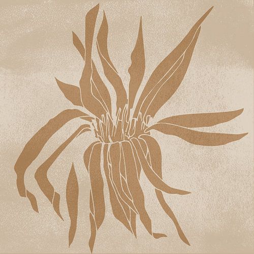 Grote bloem. Wabi-sabi botanische kunst in zand, wit, oker