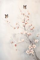 Japandi, Blossom Branch with Butterfly