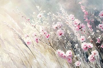 Zachte roze bloemen in gras van Art & Soul Creations