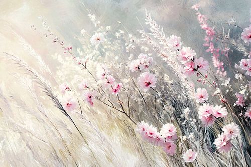 Zachte roze bloemen in gras