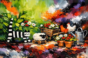 Zwartwitte kat in de tuin