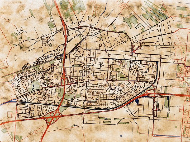 Map of Hoogeveen with the style 'Serene Summer' by Maporia