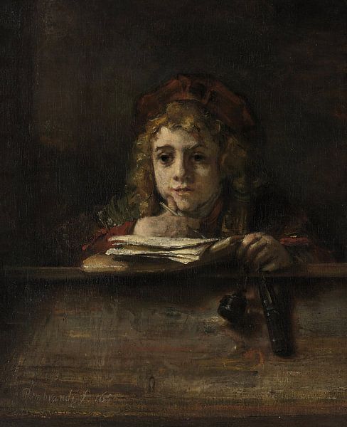 Titus achter zijn bureau, Rembrandt van Rijn van Rembrandt van Rijn