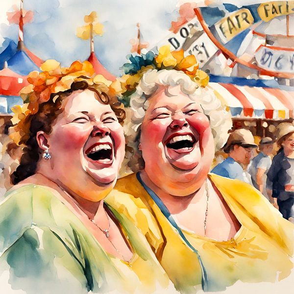 2 sociable ladies have fun at the funfair by De gezellige Dames