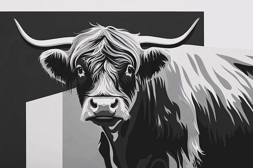 Schotse hooglander zwart-wit kunst