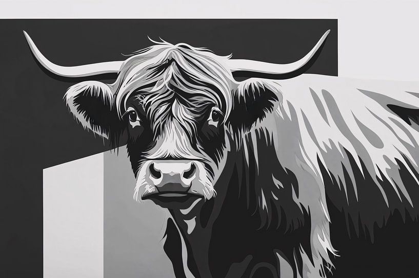 Scottish highlander black and white art by Art & Soul Creations