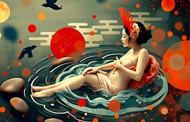 Japanische Badende Frau