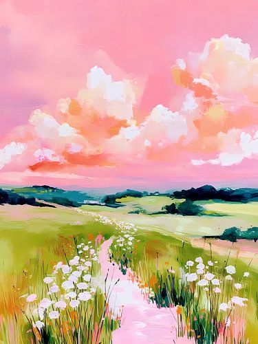 Peinture abstraite représentant un paysage coloré